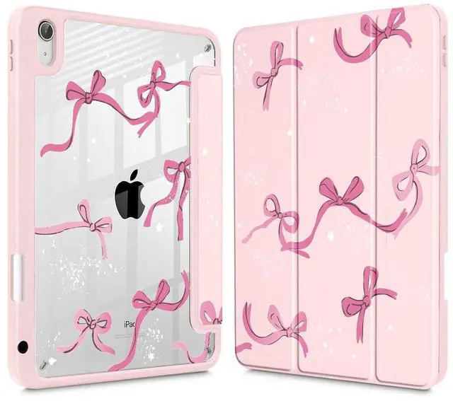 Main image of Tuiklol Case for iPad Air 11'' (M3 2025/M2 2024) 6th Gen/iPad Air 10.9'' 2022 2020 Air 5th /4th Gen, Buit in Pencil Holder with Shockproof Cover Clear Transparent Back Auto Wake/Sleep, Bow-Pink