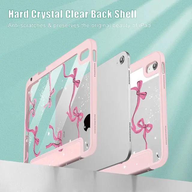 Alt view image 3 of 5 - Tuiklol Case for iPad Air 11'' (M3 2025/M2 2024) 6th Gen/iPad Air 10.9'' 2022 2020 Air 5th /4th Gen, Buit in Pencil Holder with Shockproof Cover Clear Transparent Back Auto Wake/Sleep, Bow-Pink