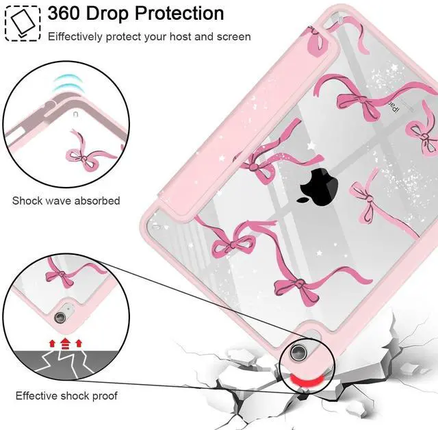 Alt view image 5 of 5 - Tuiklol Case for iPad Air 11'' (M3 2025/M2 2024) 6th Gen/iPad Air 10.9'' 2022 2020 Air 5th /4th Gen, Buit in Pencil Holder with Shockproof Cover Clear Transparent Back Auto Wake/Sleep, Bow-Pink
