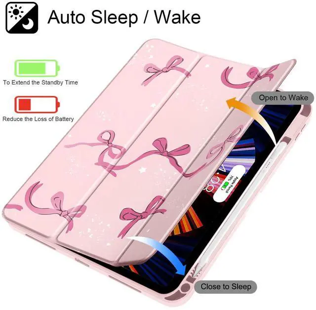 Alt view image 2 of 5 - Tuiklol Case for iPad Air 11'' (M3 2025/M2 2024) 6th Gen/iPad Air 10.9'' 2022 2020 Air 5th /4th Gen, Buit in Pencil Holder with Shockproof Cover Clear Transparent Back Auto Wake/Sleep, Bow-Pink