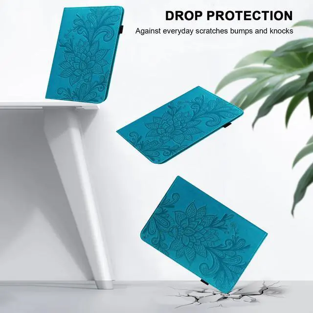 Alt view image 2 of 5 - TUOLISG for Kindle Fire HD 8 Tablet Case 8th/7th/6th Generation 8 inch with Card Slots, Flower Pattern Embossed PU Leather Folio Wallet Case for Kindle Fire HD 8 2018/2017/2016, Blue