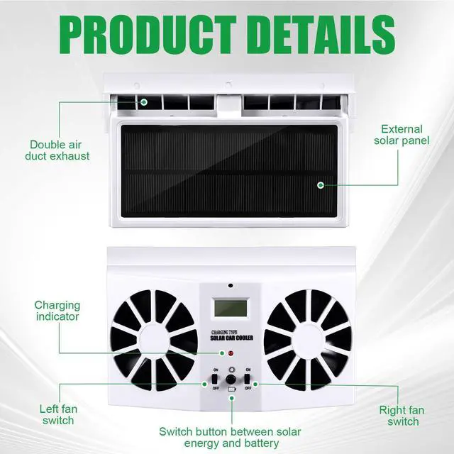 Alt view image 3 of 5 - Tujoe 2 Pack Solar Powered Car Exhaust Fan 3 Fans Car Window 4500 RPM Air Vent Radiator Solar Energy Cooling Vent Exhaust for General Types(Solar 2 Fans,White)