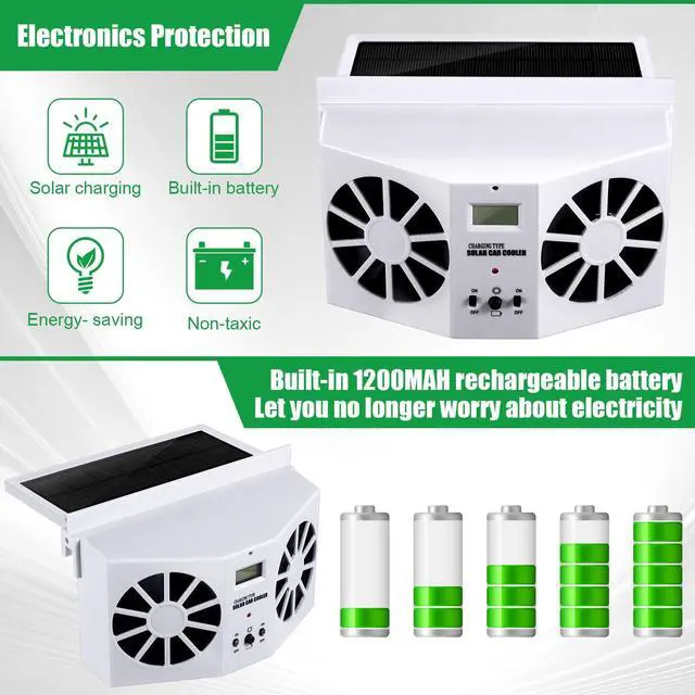 Alt view image 4 of 5 - Tujoe 2 Pack Solar Powered Car Exhaust Fan 3 Fans Car Window 4500 RPM Air Vent Radiator Solar Energy Cooling Vent Exhaust for General Types(Solar 2 Fans,White)