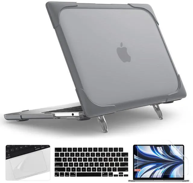Main image of TWOLSKOO for MacBook Air 13.6 inch Case 2024 2023 2022 M3 M2 Chip A3113 A2681 with Touch ID, Heavy Duty Rugged Shockproof Hard Shell Dual Layer Protective Cover with Fold Kickstand, Grey