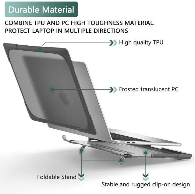Alt view image 3 of 5 - TWOLSKOO for MacBook Air 13.6 inch Case 2024 2023 2022 M3 M2 Chip A3113 A2681 with Touch ID, Heavy Duty Rugged Shockproof Hard Shell Dual Layer Protective Cover with Fold Kickstand, Grey
