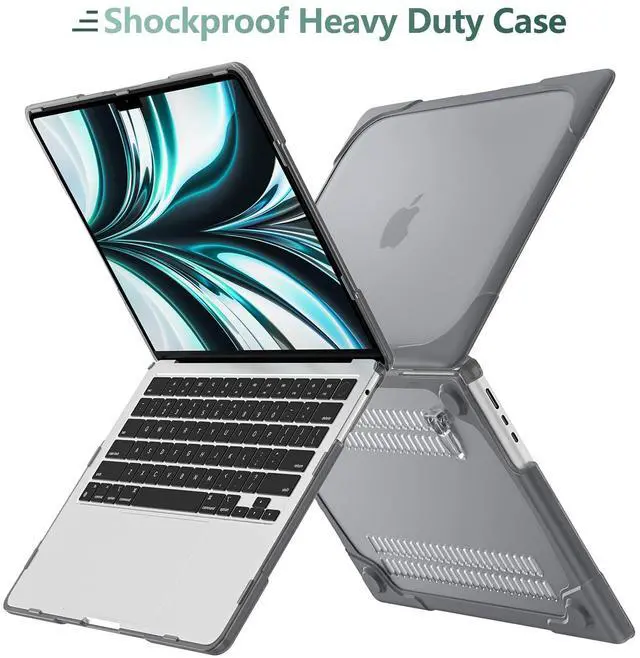 Alt view image 5 of 5 - TWOLSKOO for MacBook Air 13.6 inch Case 2024 2023 2022 M3 M2 Chip A3113 A2681 with Touch ID, Heavy Duty Rugged Shockproof Hard Shell Dual Layer Protective Cover with Fold Kickstand, Grey
