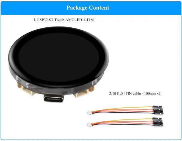 Alt view image 2 of 5 - ESP32-S3 1.43inch AMOLED Touch Display Development Board, 466x466 QSPI Interface AMOLED Round LCD, Onboard Accelerometer and Gyroscope Sensor R T C Chip, ESP32 with Display, Multiple Interfaces