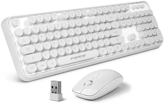 Main image of Ubxxziy Wireless Keyboard and Mouse | Cute Colorful Keyboard and Mouse with 2.4GHz Cordless Retro Typewriter Keyboard | Auto-Sleep | USB Receiver for Windows PC/Laptop - White