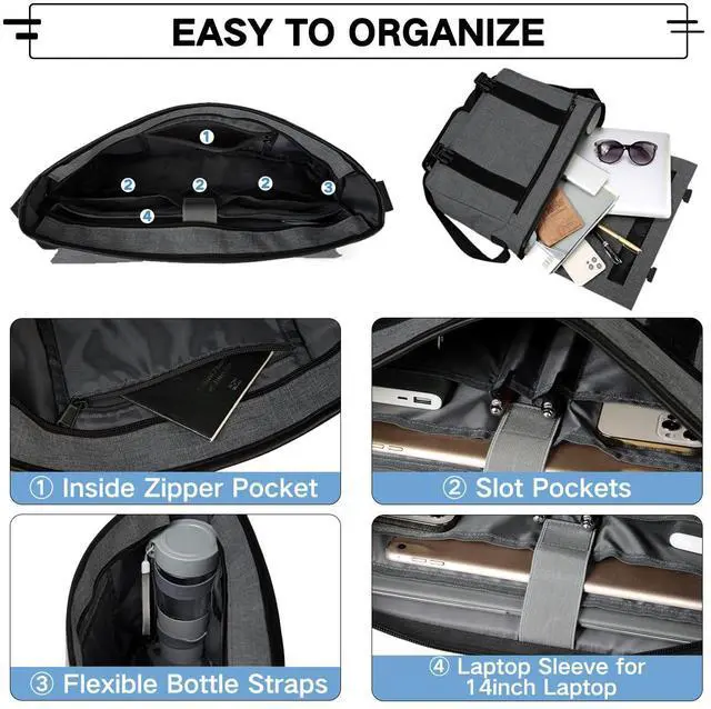 Alt view image 4 of 5 - VASCHY Messenger Bag, Water Resistant Slim Crossbody Laptop Shoulder Bag for Men Women Fits 14in Laptop for Work, Office Gray