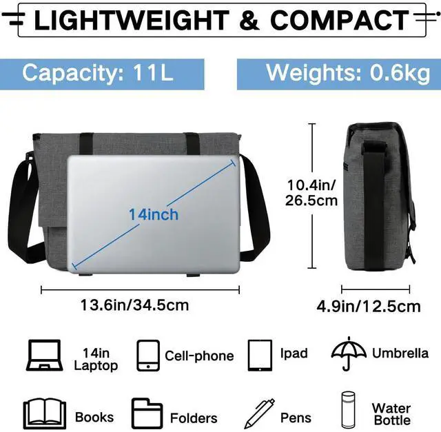 Alt view image 2 of 5 - VASCHY Messenger Bag, Water Resistant Slim Crossbody Laptop Shoulder Bag for Men Women Fits 14in Laptop for Work, Office Gray