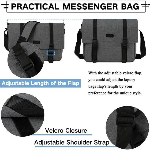 Alt view image 3 of 5 - VASCHY Messenger Bag, Water Resistant Slim Crossbody Laptop Shoulder Bag for Men Women Fits 14in Laptop for Work, Office Gray