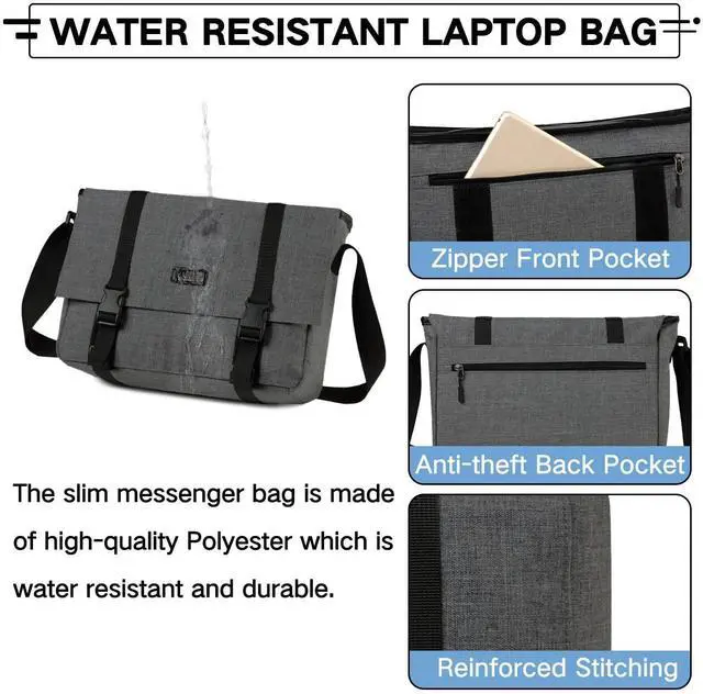 Alt view image 5 of 5 - VASCHY Messenger Bag, Water Resistant Slim Crossbody Laptop Shoulder Bag for Men Women Fits 14in Laptop for Work, Office Gray