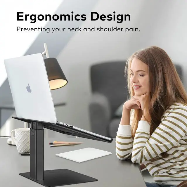Alt view image 4 of 5 - VECOFO Laptop Stand for Desk, Ergonomic Aluminum Laptop Stand Adjustable Height from 7-15", Sitting and Standing Laptop Riser for 10-17" Notebook (Black)
