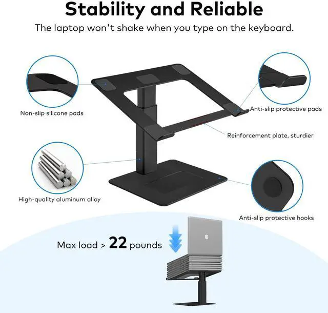 Alt view image 5 of 5 - VECOFO Laptop Stand for Desk, Ergonomic Aluminum Laptop Stand Adjustable Height from 7-15", Sitting and Standing Laptop Riser for 10-17" Notebook (Black)