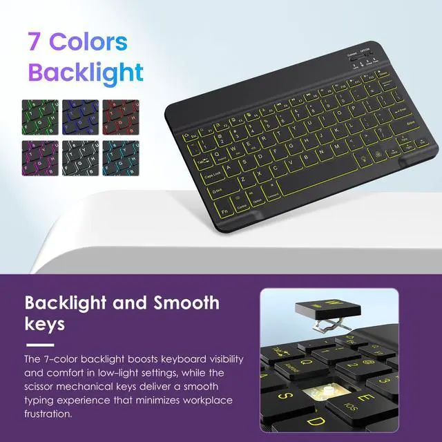 Alt view image 3 of 5 - VIKESI Keyboard Case for iPad 9th / 8th / 7th Generation 10.2 inch (2021/2020/2019), Premium Leather Smart Cover, Built-in Breathing Light, Function Row, Pencil Holder, Card Slots - Purple
