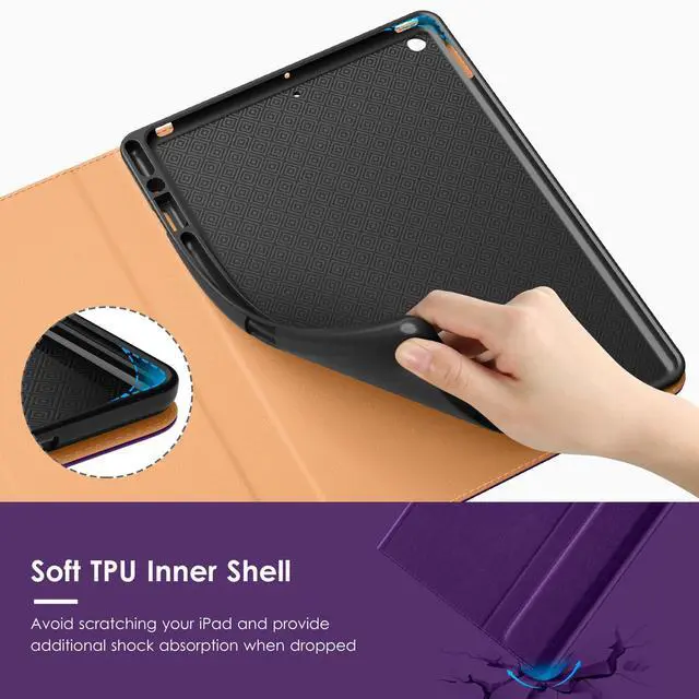 Alt view image 4 of 5 - VIKESI Keyboard Case for iPad 9th / 8th / 7th Generation 10.2 inch (2021/2020/2019), Premium Leather Smart Cover, Built-in Breathing Light, Function Row, Pencil Holder, Card Slots - Purple