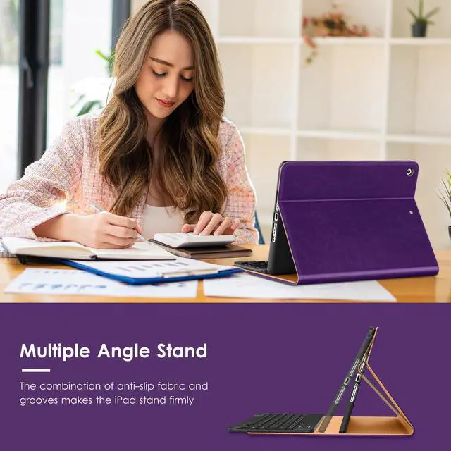 Alt view image 5 of 5 - VIKESI Keyboard Case for iPad 9th / 8th / 7th Generation 10.2 inch (2021/2020/2019), Premium Leather Smart Cover, Built-in Breathing Light, Function Row, Pencil Holder, Card Slots - Purple