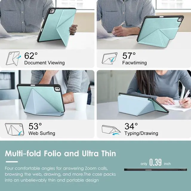 Alt view image 3 of 5 - VIKESI for iPad Pro 13 Inch M4 Case 2024, Origami Case with Multi fold, Multi Angle Stand, Apple Pencil Holder, Support Auto Wake/Sleep-Light Blue