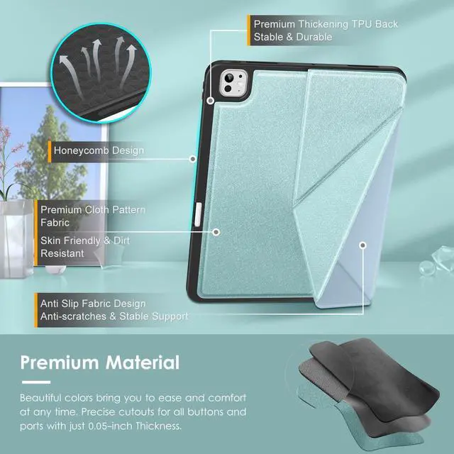 Alt view image 4 of 5 - VIKESI for iPad Pro 13 Inch M4 Case 2024, Origami Case with Multi fold, Multi Angle Stand, Apple Pencil Holder, Support Auto Wake/Sleep-Light Blue