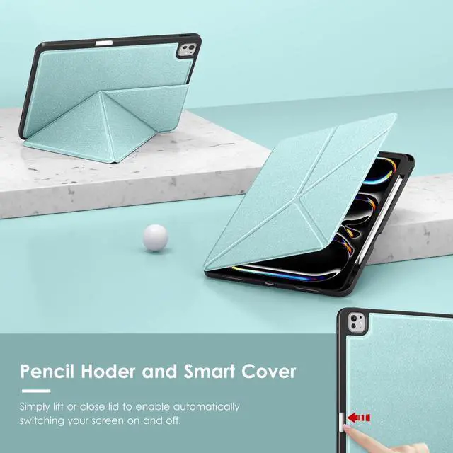 Alt view image 5 of 5 - VIKESI for iPad Pro 13 Inch M4 Case 2024, Origami Case with Multi fold, Multi Angle Stand, Apple Pencil Holder, Support Auto Wake/Sleep-Light Blue