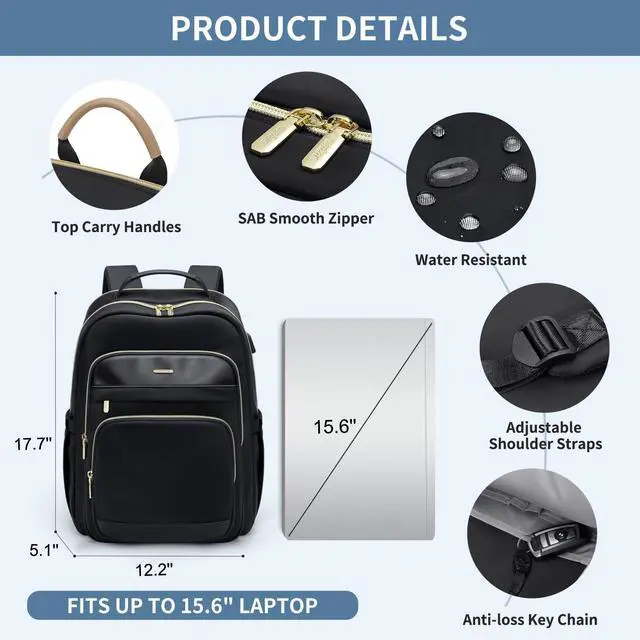 Alt view image 4 of 5 - VNINE Travel Laptop Backpack for Women Men 15.6 Inch Work Bags with USB Port Large Capacity Travel Bags Water Resistant Business Computer Backpack Purse Casual Daypacks for College Nurse