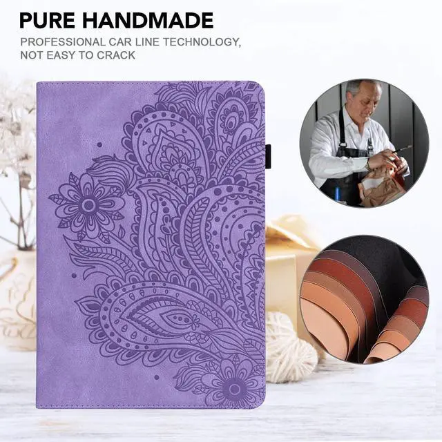 Alt view image 5 of 5 - VODEFOX Case for Kindle Fire HD 10 & 10 Plus Tablet (13th Generation, 2023 Release) 10.1",PU Leather Folio Embossed Flower Cover with Card Slots for Fire Tablet HD 10 2023 - Purple