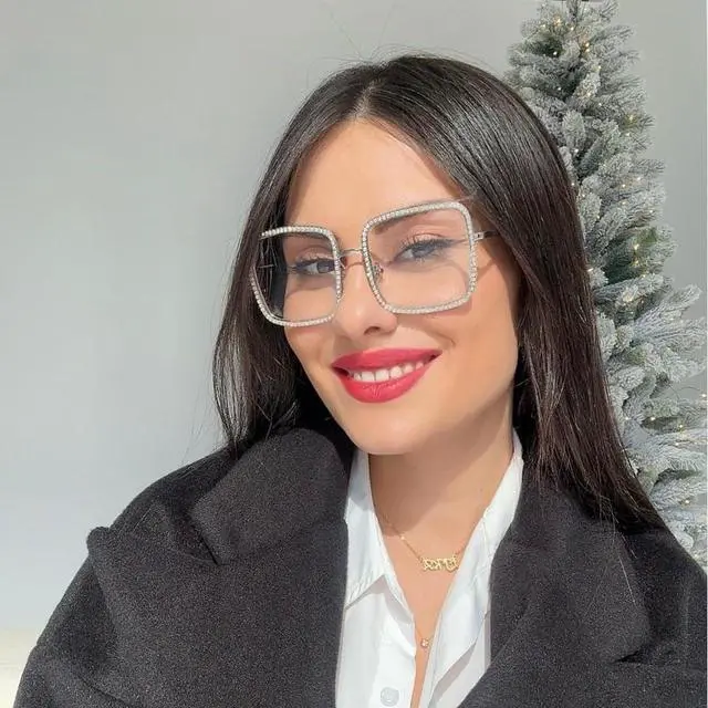 Alt view image 2 of 5 - VOOGLAM Square Rhinestone Non Prescription Blue Light Glasses for Women Anti UV Eyestrain Computer Office TV Eyewear Gold Kafele