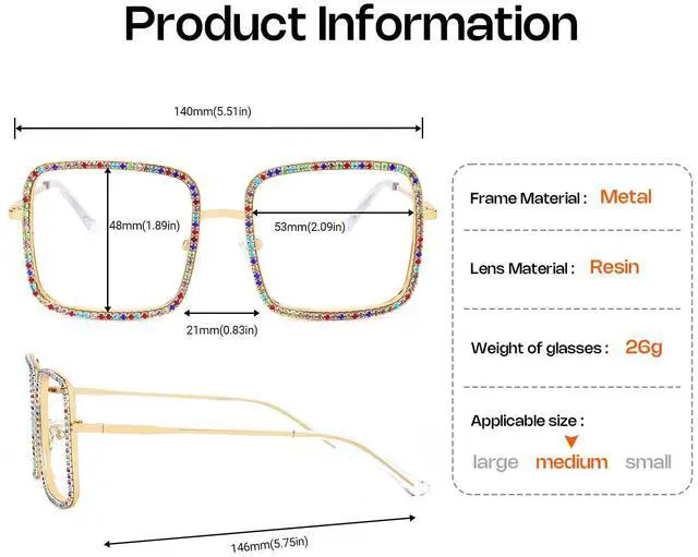 Alt view image 5 of 5 - VOOGLAM Square Rhinestone Non Prescription Blue Light Glasses for Women Anti UV Eyestrain Computer Office TV Eyewear Gold Kafele