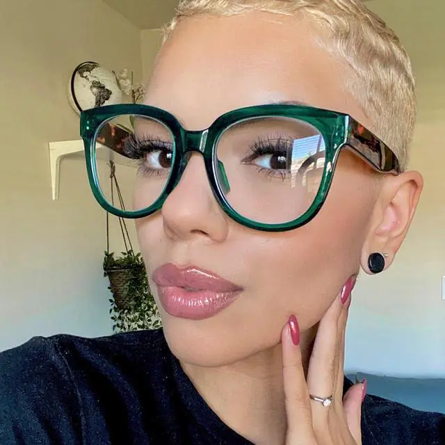 Alt view image 2 of 5 - VOOGLAM Oversized Square Eyeglasses Green for Women with Clear Lens Vernetta-9594-10