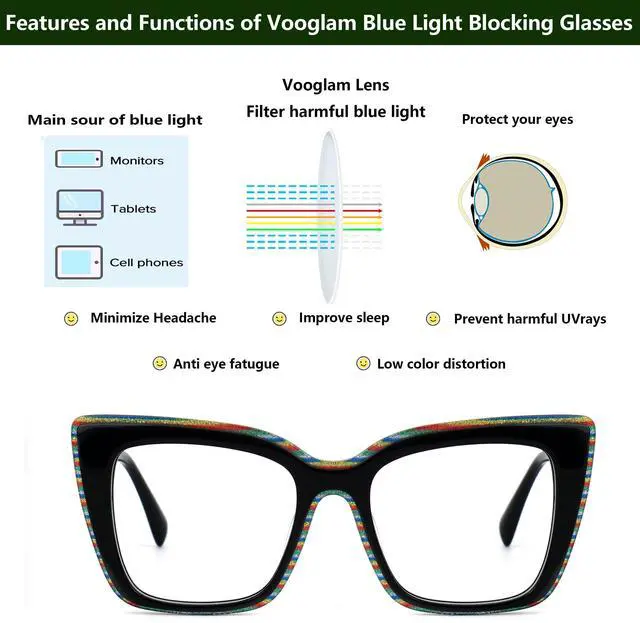 Alt view image 3 of 5 - VOOGLAM Kaipo Women's Black Acetate Square Blue Light Blocking & UV400 Eyewear for Eyestrain Relief