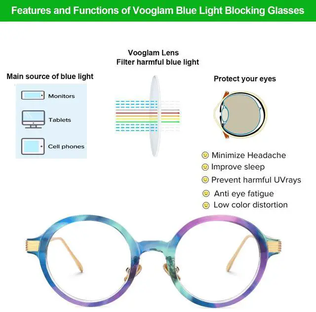 Alt view image 5 of 5 - VOOGLAM Blue Light Glasses for Women Round Gaming Glasses Anti Eyestrain Dry Eyes UV Computer Phone TV Eyewear Fashion Dylan Multicolor GJGT000174-06 Trend