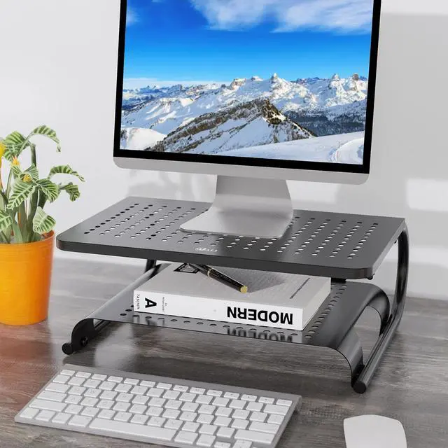 Alt view image 2 of 5 - WALI Monitor Stand Riser, Computer Desktop Stand Riser Holder, Vented Metal 2 Tier Desk Shelf for Desk Organizer (STT001B-2), 2 Pack, Black