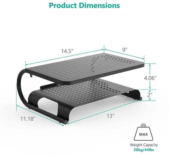 Alt view image 3 of 5 - WALI Monitor Stand Riser, Computer Desktop Stand Riser Holder, Vented Metal 2 Tier Desk Shelf for Desk Organizer (STT001B-2), 2 Pack, Black