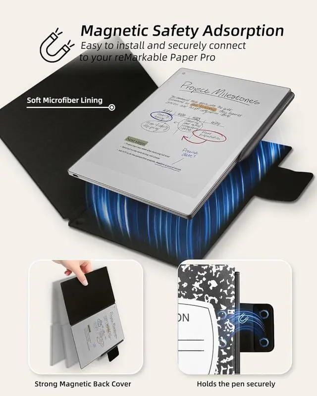 Alt view image 3 of 5 - WALNEW Case for Remarkable Paper Pro,Magnetic Slim Book Folio Cover with Pen Clasp, Auto Sleep/Wake Protective Cover for Remarkable Paper Pro 11.8" (2024 Released)
