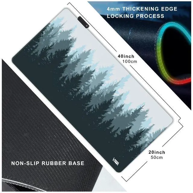 Alt view image 2 of 5 - Vyaaa 40" x 20" RGB Gaming Mouse Pad, XXL LED Desk Mat with 9 Light-Up Modes, Smooth Surface & Non-Slip Rubber Base for Gaming/Office/Home(Forest)