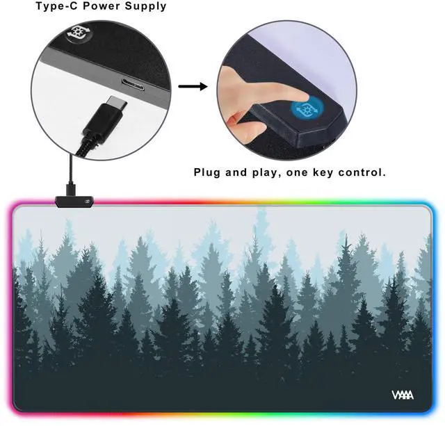 Alt view image 4 of 5 - Vyaaa 40" x 20" RGB Gaming Mouse Pad, XXL LED Desk Mat with 9 Light-Up Modes, Smooth Surface & Non-Slip Rubber Base for Gaming/Office/Home(Forest)