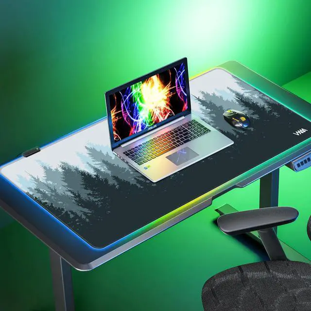 Alt view image 5 of 5 - Vyaaa 40" x 20" RGB Gaming Mouse Pad, XXL LED Desk Mat with 9 Light-Up Modes, Smooth Surface & Non-Slip Rubber Base for Gaming/Office/Home(Forest)