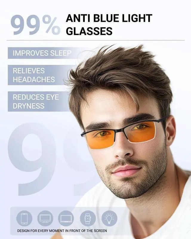 Alt view image 2 of 5 - VUEECLAT Blue Light Blocking Glasses | Max Protection Gaming & Computer Glasses | Reduce Eye Strain & Improve Sleep | UV400 Glare Protection for Men/Women,Orange Lens