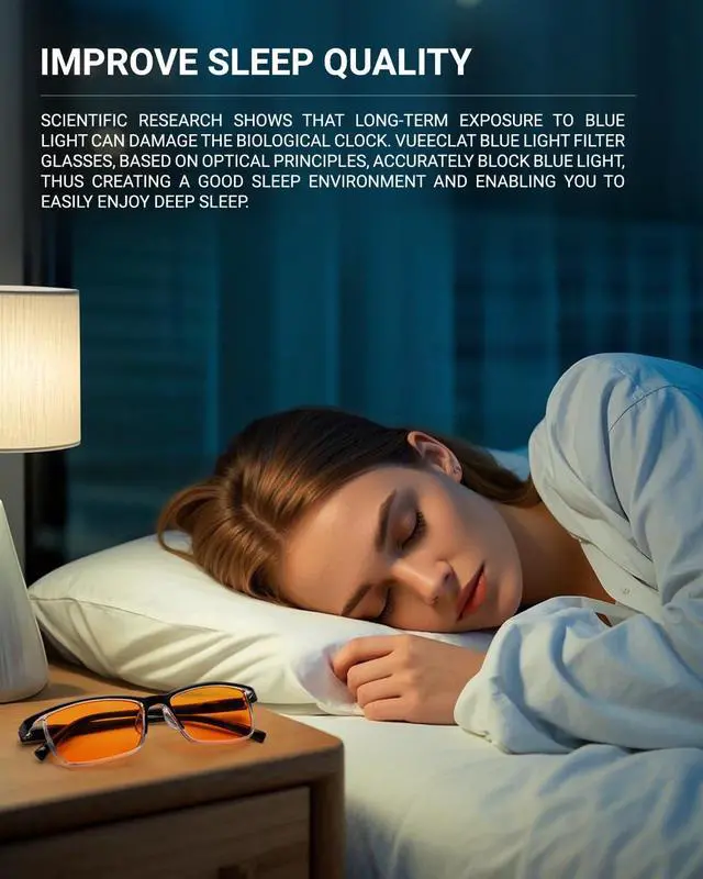 Alt view image 5 of 5 - VUEECLAT Blue Light Blocking Glasses | Max Protection Gaming & Computer Glasses | Reduce Eye Strain & Improve Sleep | UV400 Glare Protection for Men/Women,Orange Lens