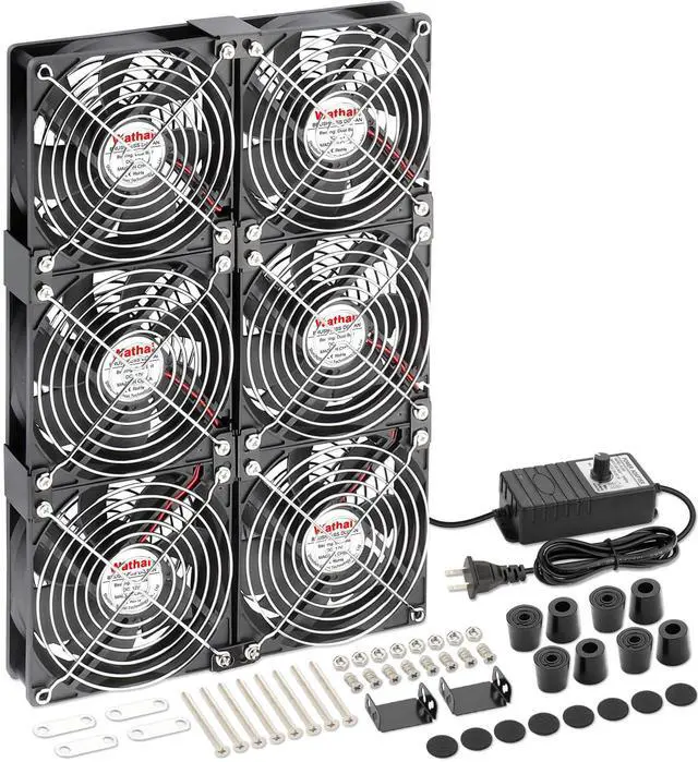 Main image of Wathai 120mm x 6 Small Box Computer Fan with AC Plug Dual Ball with Variable Speed Controller for Server Rack, Greenhouse, Basement, Window Exhaust Cooling Ventilation