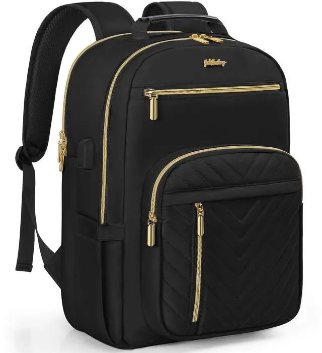 Main image of WELIDAY Laptop Backpack for Women, Work Travel Computer Bags, Quilted Casual Daypack with USB Port, Waterproof Computer Backpack Fit 15.6 Inch Laptop (Black)