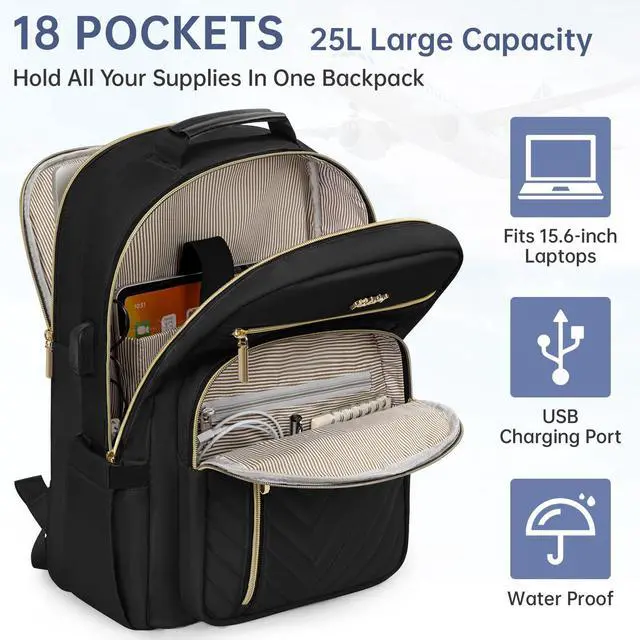 Alt view image 2 of 5 - WELIDAY Laptop Backpack for Women, Work Travel Computer Bags, Quilted Casual Daypack with USB Port, Waterproof Computer Backpack Fit 15.6 Inch Laptop (Black)