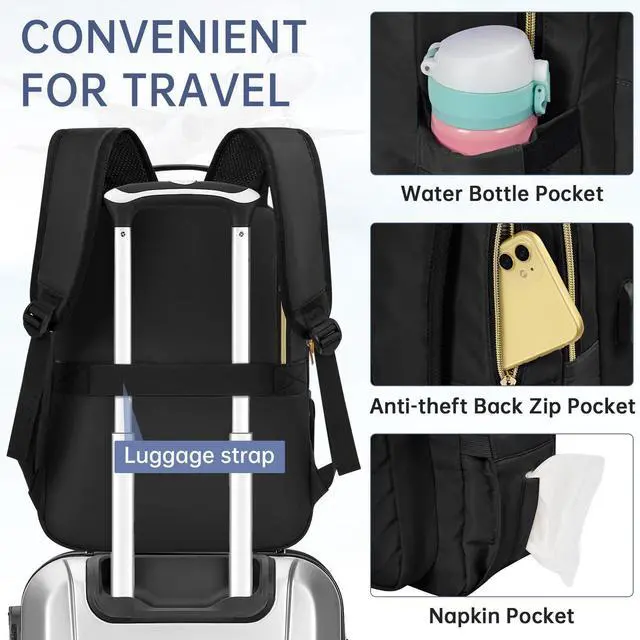 Alt view image 5 of 5 - WELIDAY Laptop Backpack for Women, Work Travel Computer Bags, Quilted Casual Daypack with USB Port, Waterproof Computer Backpack Fit 15.6 Inch Laptop (Black)