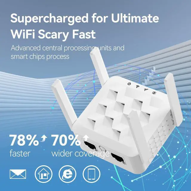 Alt view image 3 of 5 - WiFi Extender,WiFi Extender Signal Booster for for Home & Outdoor,Device Servers Covers Up to 9358 Sq. ft and 41 Devices,Internet Booster,Quick Setup,Repeater with Ethernet Port & Access Point.