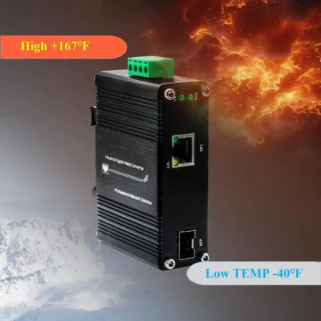 Alt view image 5 of 5 - Mini Industrial SFP Ethernet Media Converter, 12~48VDC Input, DIN-Rail & Wall Mount, Full/Half-Duplex,10/100/1000Base-T to 100/1000Base-X SFP, -40degF to 167degF Operating Temperature