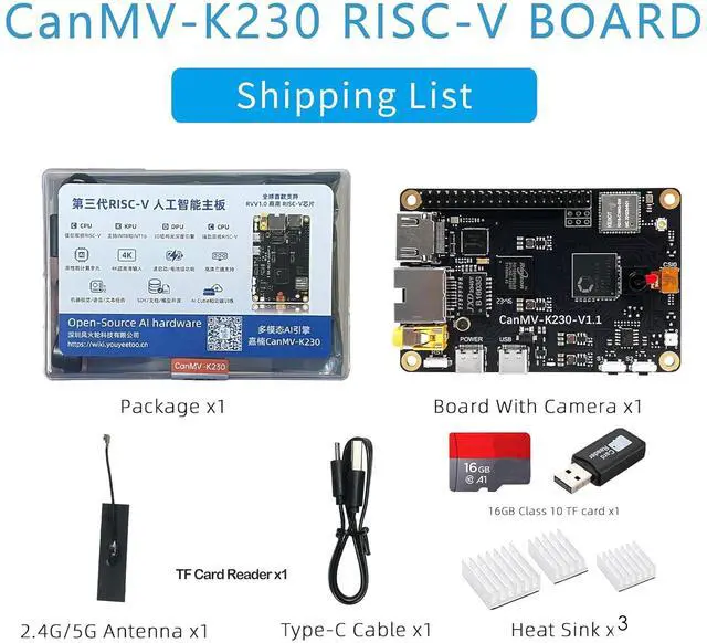 Alt view image 2 of 5 - WayPonDEV CanMV-K230 64-bit RISC-V Single Board Computer 512MB LPDDR3 Supports RISC-V Vector Extension 1.0, Mutiple 4K HD Camera Inputs for Image Recognition/AIOT/Smart Home Security (TF Card Bundle)