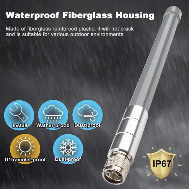Alt view image 3 of 5 - YOTENKO 5GHz WiFi Antenna, Wi-Fi 5/6 Omnidirectional Antenna 3dBi (5150-5850MHz), Fiberglass IP67 Waterproof + N-Female to RPSMA Male Low Loss YMR240 Cable + SMA Adapter, for Routers, APs, Marine, RV
