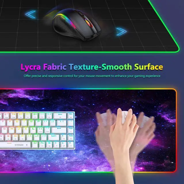 Alt view image 4 of 5 - YQE RGB Gaming Mouse Pad, 35.4"x15.7" Desk Mat for Keyboard and Mouse, LED Game Mousepad with 14 Colors Modes, Non-Slip Desk Pad Matt Protector+Coasters-for Home, Office, Desktop, Galaxy Purple