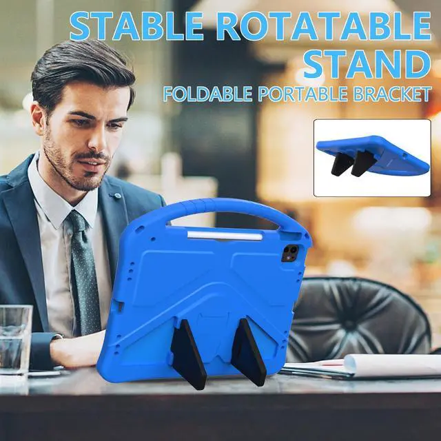 Alt view image 3 of 5 - YRH Case for iPad Air 13 inch (M2/M3) 2024/2025, for iPad Pro 13 inch (M4) 2024/12.9 inch (M2) 2022, EVA Shockproof Cover with Strap Handle Stand, Blue
