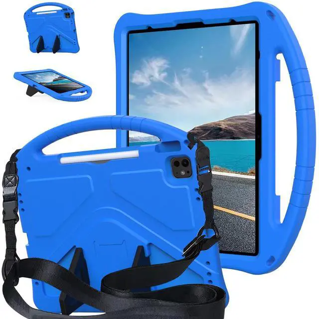 Main image of YRH Case for iPad Air 13 inch (M2/M3) 2024/2025, for iPad Pro 13 inch (M4) 2024/12.9 inch (M2) 2022, EVA Shockproof Cover with Strap Handle Stand, Blue